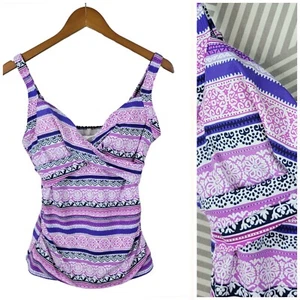 Lands End Tankini Swimsuit Top Size 8 Swim Tank Underwire Bra Wrap Top Purple - Picture 1 of 8