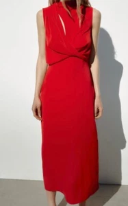 NEW ZARA 2023 RED MIDI DRESS WITH DRAPED DETAIL SIZE S 7969/041 RARE - Picture 1 of 3