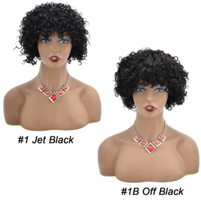 Peluca rizada afro rizada de EE. UU. con flequillo para mujeres negras cabello humano corto suave natural Foto 1 de 4