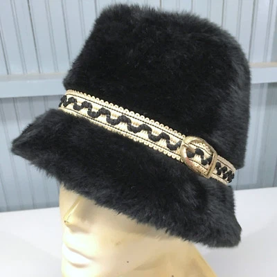 Black Size Small Mens Faux Fur Fluffy Union USA Made Dad Cap Hat Ear Flaps - Image 1 of 4