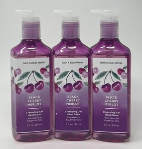 3 NEW BATH & BODY WORKS BLACK CHERRY MERLOT CLEANSING GEL HAND SOAP WASH 8 OZ - Picture 1 of 6