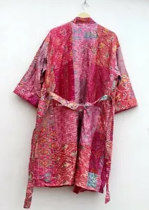 Silk patchwork handmade kantha jacket japanese kimono style kantha robe winter - Picture 1 of 8