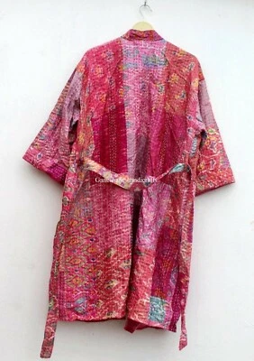 Silk patchwork handmade kantha jacket japanese kimono style kantha robe winter - Image 1 of 4