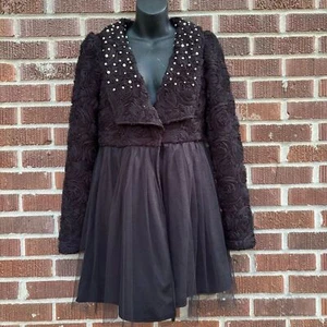 RYU Jacket Womens Medium Black Floral Rosette Ruffle Bodices Elegant Classic M - Picture 1 of 10