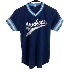 Camiseta deportiva vintage Wilson cuello en V equipo juvenil Yankees azul blanca niños grande - Imagen 1 de 8