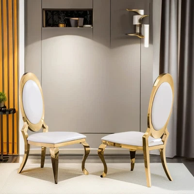 Sillas de comedor de lujo de cuero PU blanco con oro pulido Foto 1 de 4
