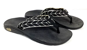 Chaco Flip Ecotread Sandals Womens Size 9 Black White Rubber Thong Flip Flops - Picture 1 of 10