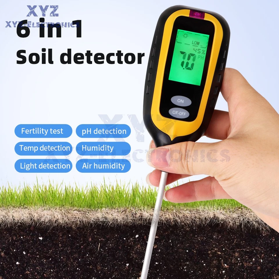 6in1 Digital PH Tester Soil Water Moisture Light Test Meter Temperature Humidity - Image 1 of 4
