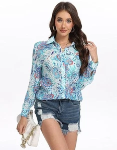 Vintage Style Paisley Print Shirt/Long Sleeve /Casual Button Down Shirt - Picture 1 of 4