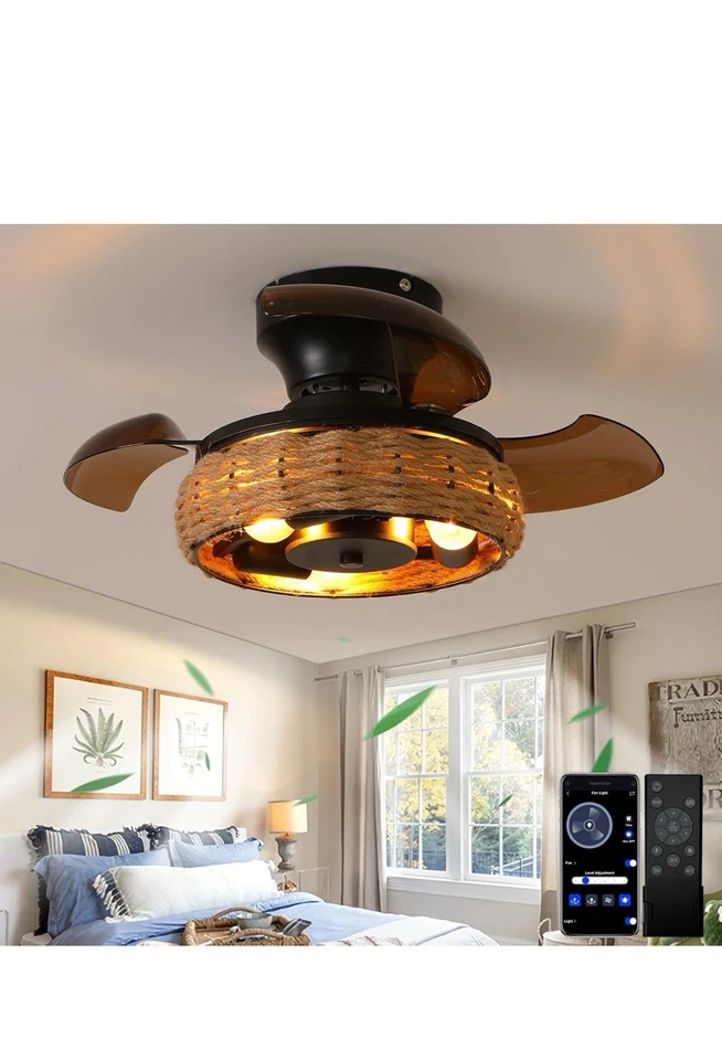 21.6'' Retractable Ceiling Fans with Lights Boho Caged Farmhouse Ceiling Fan - Image 1 of 4