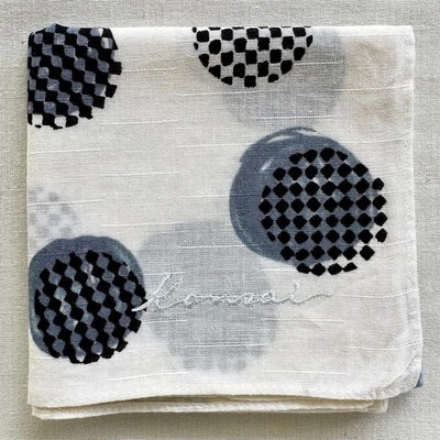Handkerchief VTG White Cotton Painting & Geometric Black Circle Pocket Square 18 - Image 1 of 3