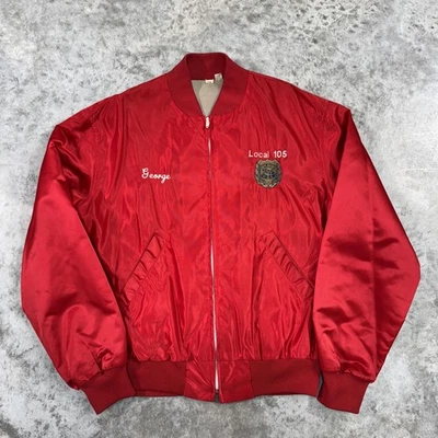 Vintage New Jersey State PBA Jacket Mens Large Local 105 Satin Bomber USA 80s - Image 1 of 4