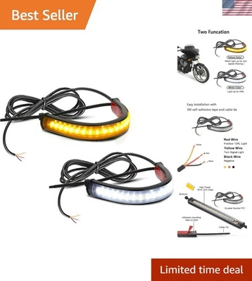 Universal Fit 2PC Motorcycle LED Fork Lights - Flexible White & Amber Signal Kit Foto 1 de 4
