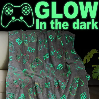 Glow in the Dark Gaming Blanket Gamer Game Controller Throw Gift Toys for Kids B - Image 1 of 4