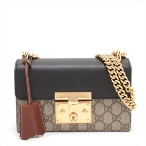 Gucci GG Supreme Padlock PVCx leather Chain Shoulder Bag Beige x black 409487 - Picture 1 of 14