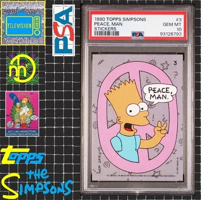1990 Topps Simpsons Sticker - #3 Peace, Man / Bart Simpson - PSA 10 GEM MINT - Image 1 of 4