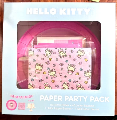 Hello Kitty 纸质派对包 - 盘子、餐巾纸、横幅、蛋糕装饰横幅 — 第 1/2 张图片