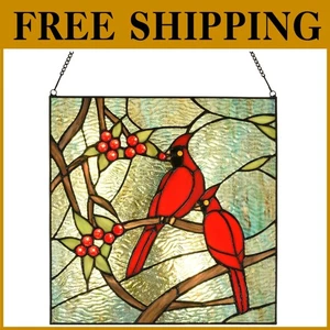 Decoración de ventana de vitral de pájaro rojo estilo Tiffany - Imagen 1 de 8