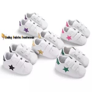 Infant Baby Boy Girl Star Pre Walker Crib Shoes Soft Sole Sneakers 0-18 M - Picture 1 of 6