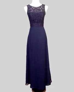 EUC Jasmine B2 Navy Blue Formal Empire Gown Dress Eyelet Bodice Prom SZ 2 - Picture 1 of 5
