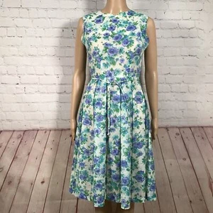 Vestido de día floral azul semi transparente vintage años 50 pequeño XS sin mangas con cinturón - Imagen 1 de 9