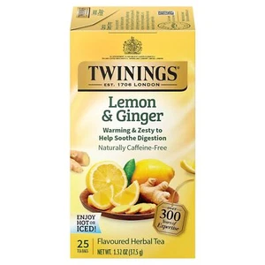 2 Pack - Twinings Lemon & Ginger Herbal Tea Bags - 25 count - Picture 1 of 3