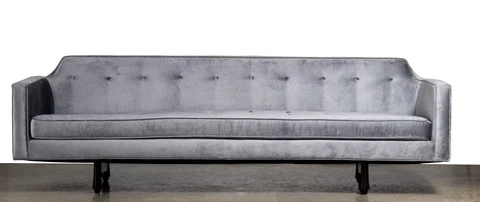 1950s Edward Wormley for Dunbar model 495 sofa in gray velvet and mahogany legs Cover