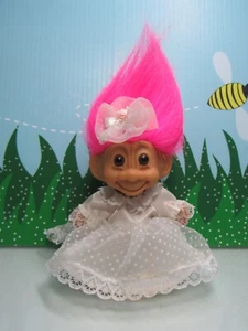 WEDDING BRIDE - 5" Russ Troll Doll - OLD MOLD - Pink Hair - Afbeelding 1 van 8