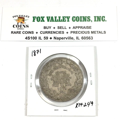 1871-B Bremen Thaler Victory France Silver German Coin 61K High grade Coin Cover