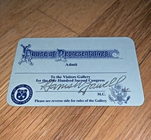 1991 UNITED HOUSE OF REPRESENTATIVE Visitor Gallery Pass Card HARRIS FAWELL - Picture 1 of 2