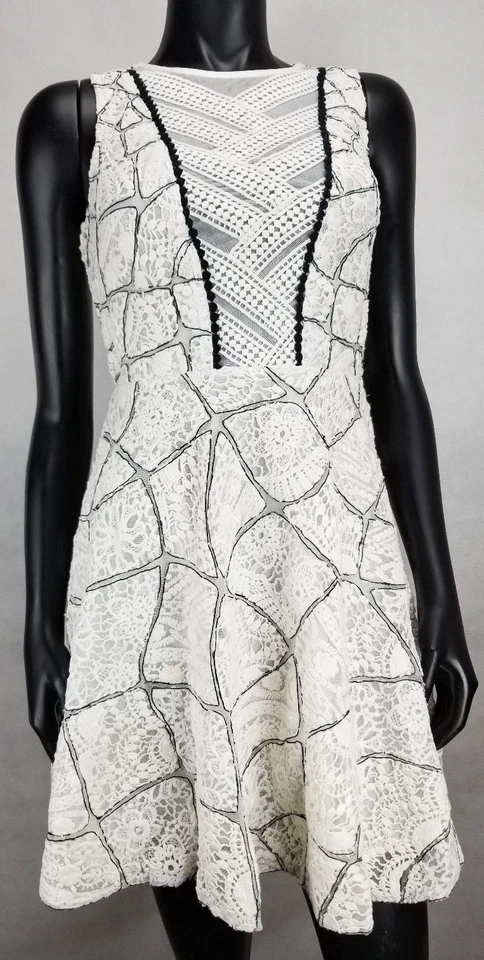 ANTHROPOLOGIE CYNTHIA VINCENT IVORY BLACK CROCHET LACE LINED DRESS 4