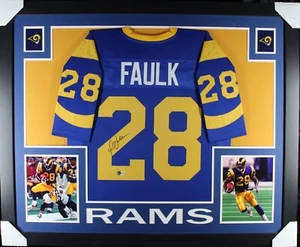 MARSHALL FAULK (Rams throwback SKYLINE) Signed Autographed Framed Jersey Beckett - Picture 1 of 2