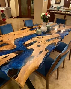 Custom Handmade Live Edge Epoxy Dining Table | Epoxy Resin Kitchen Table - Picture 1 of 10