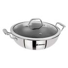 Bergner Hitech Prism Non-Stick Stainless Steel Wok With Glass Lid, 24 cm, 2.5 L