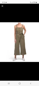 Rachel Zoe Women's Size 12 Olive Green Romper Crop Pants Jumpsuit 100% Cotton - Picture 1 of 11