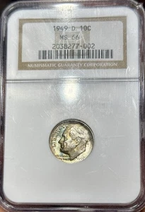 Toned 1949-D Roosevelt Dime NGC MS66 - Picture 1 of 2