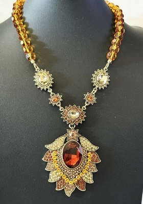 Collar Art Deco Renacimiento Topacio Vidrio Estrás Distintivo Cuentas Ámbar 18-21" Foto 1 de 4