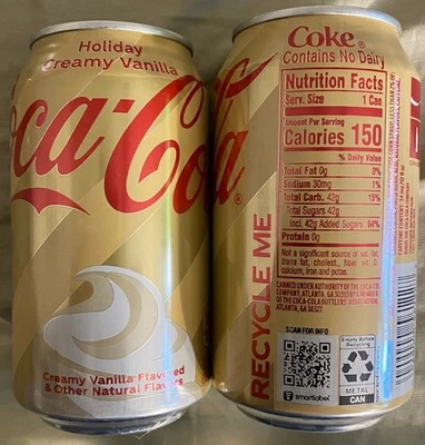 NEW LIMITED EDITION COCA COLA HOLIDAY CREAMY VANILLA SODA (2 Cans) COKE - Image 1 of 3