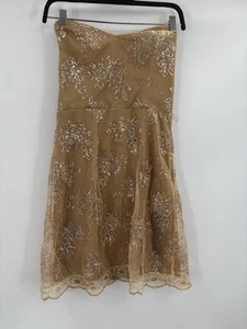 Betsey Johnson Gold Lace Evening Dress Y2K VTG 90s Black Tag Sheath Party sz 6 - Picture 1 of 23
