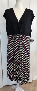 SOMA Damen Faux Wickel Midi Kleid XL Farbblock gestreift Freizeit V-Ausschnitt fließend - Bild 1 von 15