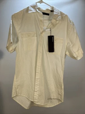 Perry Ellis Button Up Short Sleeve Ivory MSRO $69.95 Size Medium Double Pockets - Image 1 of 4