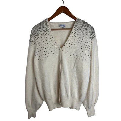 Suéter De Colección Con Cuentas Adele Joyce Para Mujer Talla Grande Crema Grandmacore Mezcla de Lana Foto 1 de 4