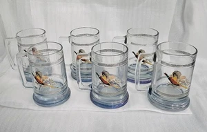Princess House Colonial Pheasant Design Glass Beer Mugs Steins Vintage Set of 6 - Picture 1 of 8