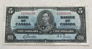 Canada 1937 5 Dollars $5 notes. Gordon/Towers Ch AU RC0353 combine shipping - Picture 1 of 2