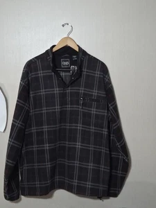 Chaps Jacket Adult 2xl Black Plaid Long Sleeve Fleece 1/4 Button Up Men - Picture 1 of 3