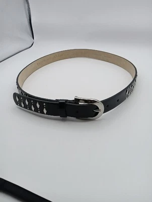 White House Black Market Skinny Black Patent Leather Belt Sz S Silver studs   - Image 1 of 4