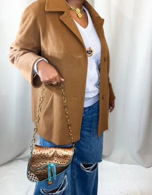 Beverly Feldman Brown Turquoise Gold Chain Ostrich Leather Saddle Clutch Handbag - Image 1 of 4