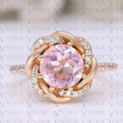 Anillo de oro rosa sólido de 14 k 100 % real de morganita natural y diamantes de corte redondo de 5,60 quilates Foto 1 de 4