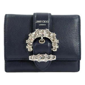 Jimmy Choo Wallet Small Trifold NWT Cheri Cosmos Navy Blue Leather Retail $550 - Picture 1 of 12
