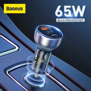 Baseus 65W PD Super Fast Car Charger QC 4.0 QC 3.0 LED Display with 100w Cable - Picture 1 of 13